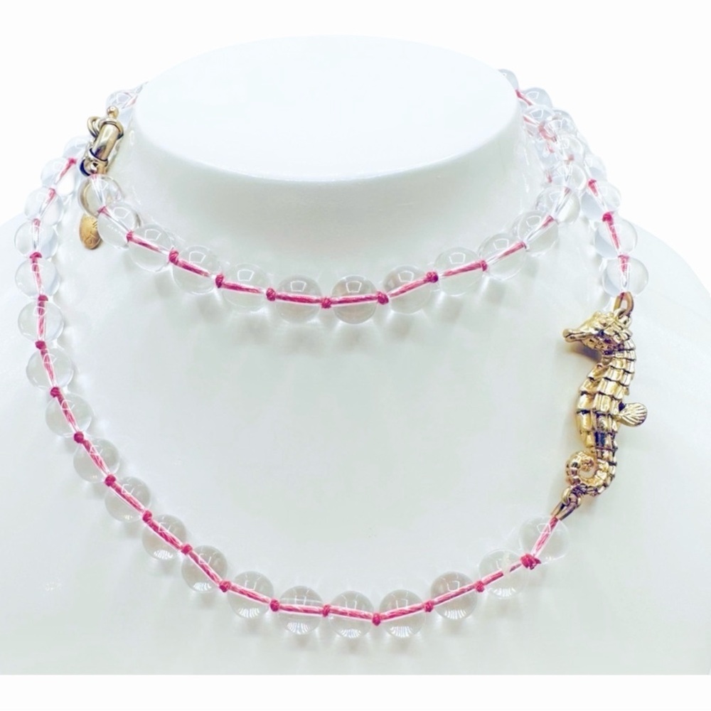 J. Crew Nautical Seahorse Glass Bead Long Charm Necklace‎